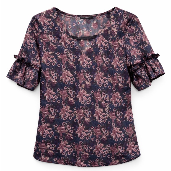 West Kei Tops - West Kei Floral Print‎ Blouse XS Ruffle Sleeves V-Neck Patterned Top